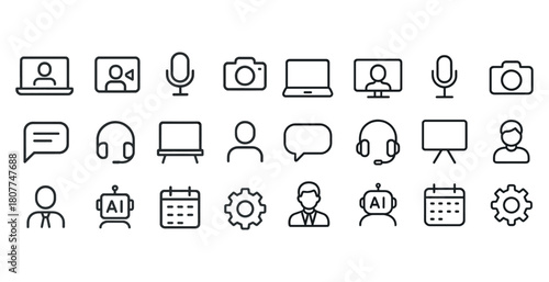 Minimalist technology icons for communication and work