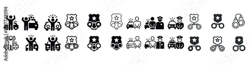 Variety of police and law enforcement icons in black and white