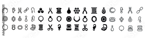 Jewelry icons set: necklaces, earrings, rings, bracelets, gems