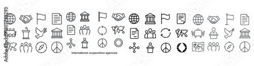 International cooperation icons: unity, peace, and global partnerships
