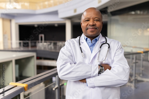 Εκτύπωση καμβά Confident mature African American doctor standing with arms crossed in a modern building