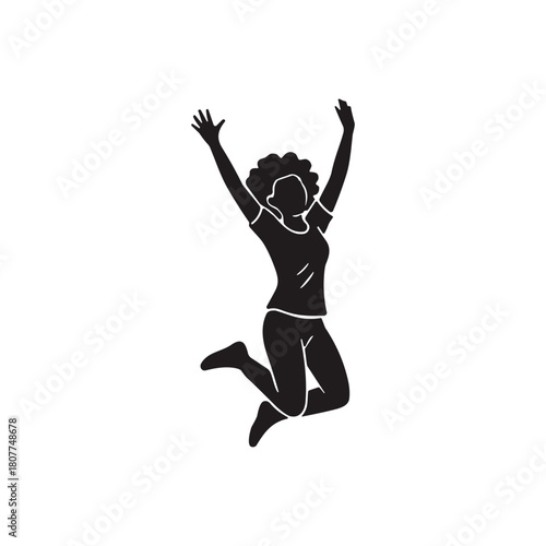 Woman jumping with joy silhouette icon logo flat vector design