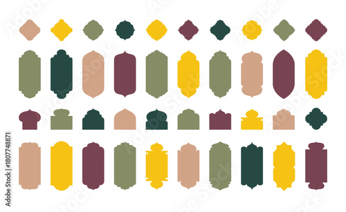 Islamic Shape door, window silhouette Arabic arch. Oriental Collection. Frames in Arabian Muslim design for Ramadan Kareem. Mosque gate isolated shape