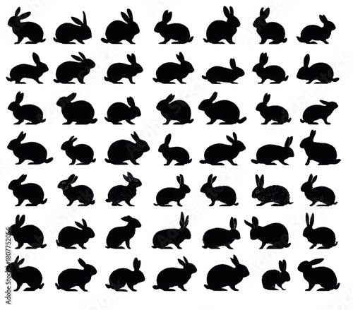 A large collection of black rabbit silhouettes in various poses.