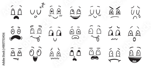 Set of doodle various emotions. Hand drawn drawing cute face collection.