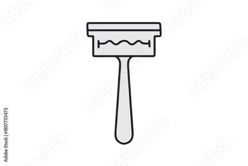 A minimalistic line art illustration of a razor. Suitable for icons, logos, or design elements related to grooming, shaving, beauty, and personal care products.	