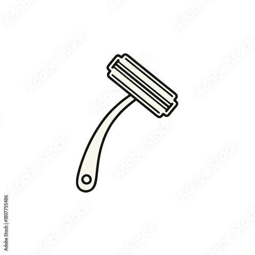 A minimalist, clean line drawing illustration of a razor. Perfect for representing shaving, grooming, personal care, and hygiene concepts. Isolated on a clean background with a subtle shadow.	