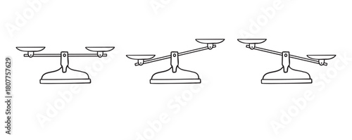 Scales hand drawn doodle element. Scales outline icon. Bowls of libra scales in balance, an imbalance of scales. 