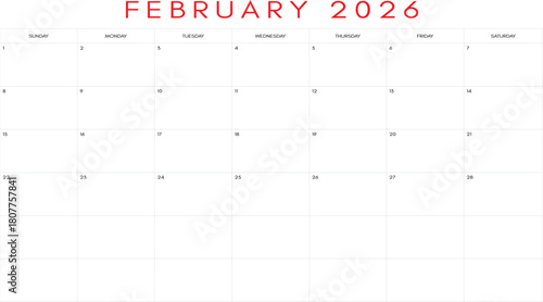 Clean february 2026 calendar grid, February 2026 Monthly Calendar - Valentine's Day Ready