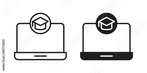 E learning icon on white background. Stock vector icon