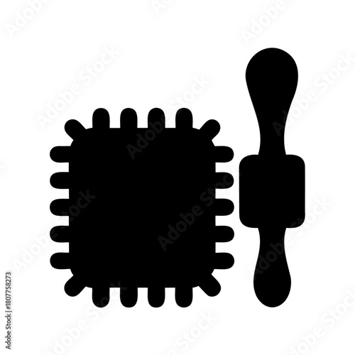 Ravioli pasta and rolling pin icon, kitchenware preparation Vector, illustration