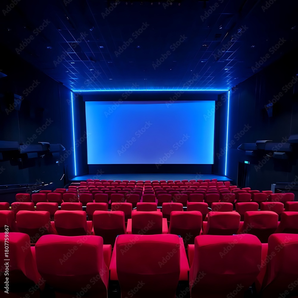 Fototapeta premium Large Cinema Hall LED-lit Edges Framing Blank Screen