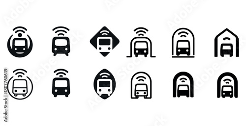 Autonomous vehicle icons set in various styles and shapes