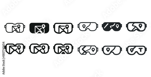 Set of virtual reality icons featuring maps and gps elements