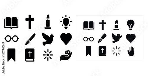 Black and white religious and educational symbols collection
