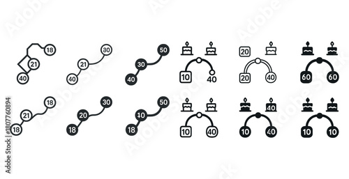 Set of network diagram icons featuring nodes and connections