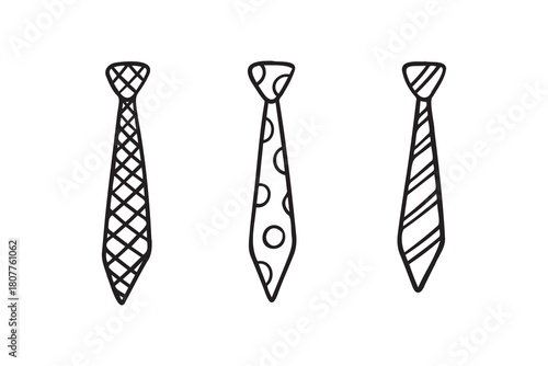 Necktie Hand drawn doodle tie element, art, icon, symbol. Isolated black and white necktie clipart element
