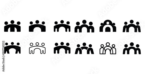Minimalistic black and white human figures with arch motif in various styles