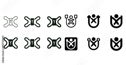 Stylized set of mounting holes and icon designs in various styles