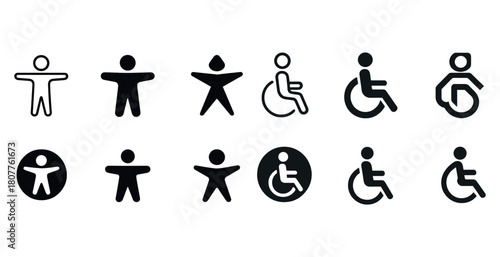 Diverse accessibility and inclusion icons in various styles