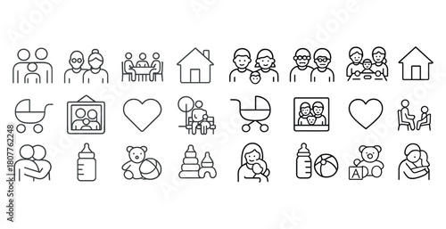 Family icons: parenting and household theme illustrations