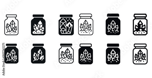 Variety of crystal jars - monochrome icon set