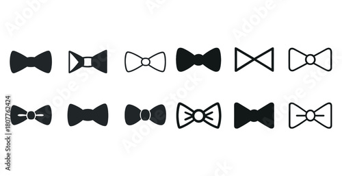Various black and white bow tie icons on white background