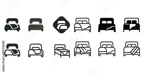 Simple bed icon set collection in black and white