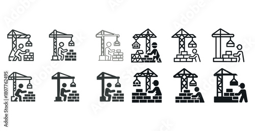 Construction worker icons in various styles and poses
