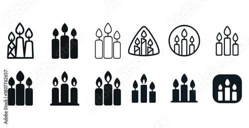 Set of candle icons in various shapes and styles