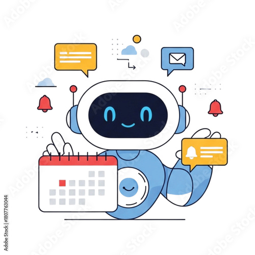 Stay organized with this cute robot assistant managing your schedule and sending reminders, perfect for tech startups and modern businesses needing automation