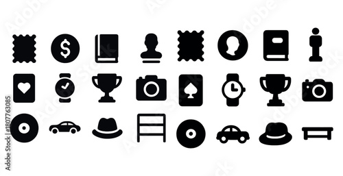 Collection of various icon silhouettes including technology and lifestyle symbols