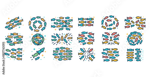 Colorful fish patterns in geometric arrangements