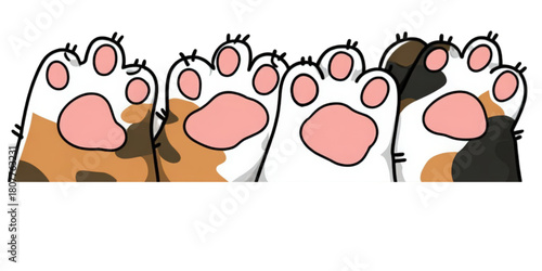 Adorable cartoon illustration of multiple cat paws waving.