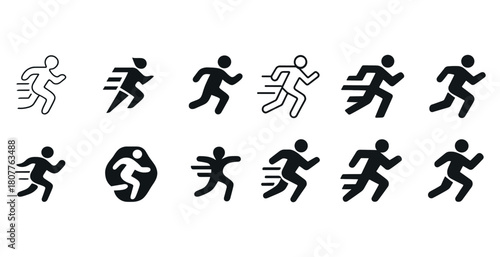 Running icon set in various styles on white background
