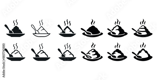 Set of steaming bowl icons depicting hot food and cooking concepts