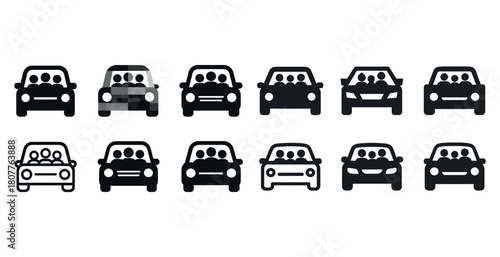 Collection of car icons with passengers in various styles