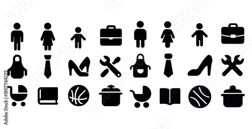 Gender-neutral icon set: people, professions, and daily life symbols
