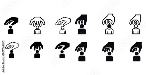 Diverse hand and person icons - grabbing and selecting symbols in various styles