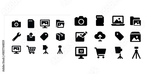 Camera and photography icons set: tools and devices for digital imaging