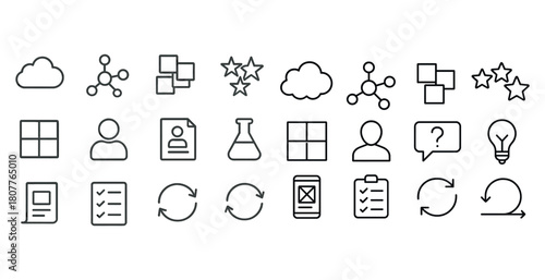 Collection of simple line icons representing technology and communication