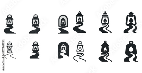 Abstract road and lantern icons