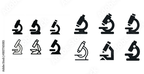 Variety of microscope icon styles in black and white