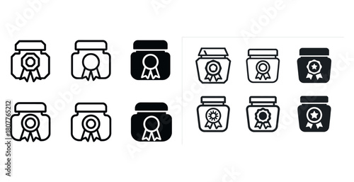 Set of black and white award badge icons in different styles