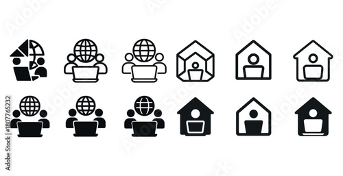 Diverse icons representing global communication and remote work