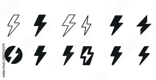 Collection of diverse lightning bolt icon designs in various styles