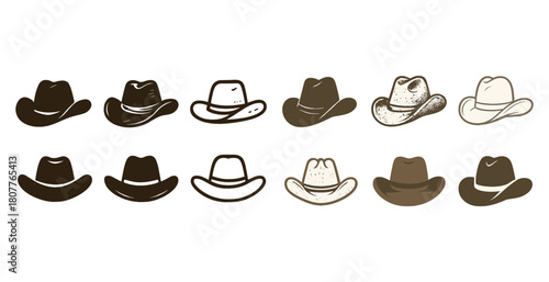 Variety of vintage cowboy hat illustrations in classic western styles