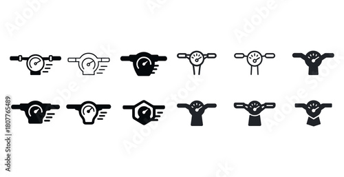 Motorcycle speedometer icons set: black and white variations