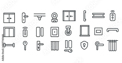 Vector icons of doors, keys, handles, and security elements
