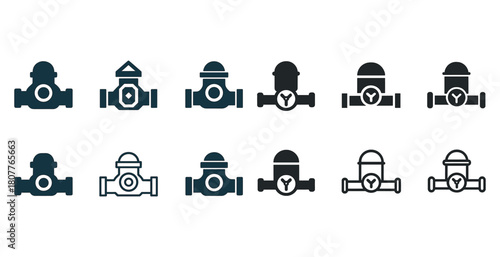 Collection of industrial pipe fitting icons in various designs
